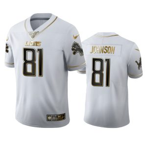 Premium Detroit Lions #81 Calvin Johnson Men's White Golden Edition Vapor Limited NFL 100 Jersey