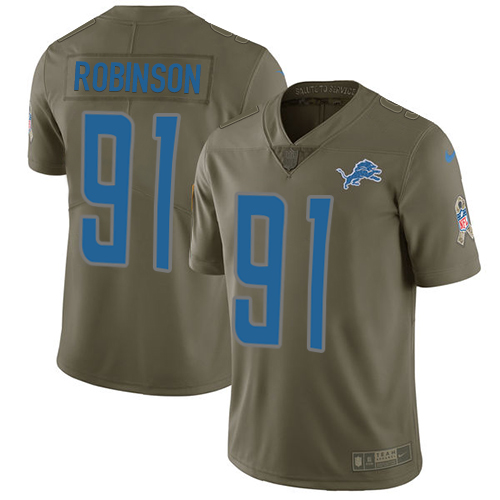 Premium Lions #91 A'Shawn Robinson Olive Men's Stitched NFL Limited 2017 Salute to Service Jersey
