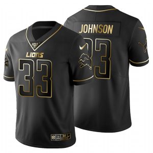 Superb Detroit Lions #33 Kerryon Johnson Men's Black Golden Limited NFL 100 Jersey