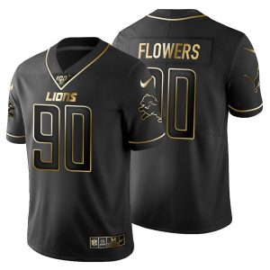Finest Detroit Lions #90 Trey Flowers Men's Black Golden Limited NFL 100 Jersey