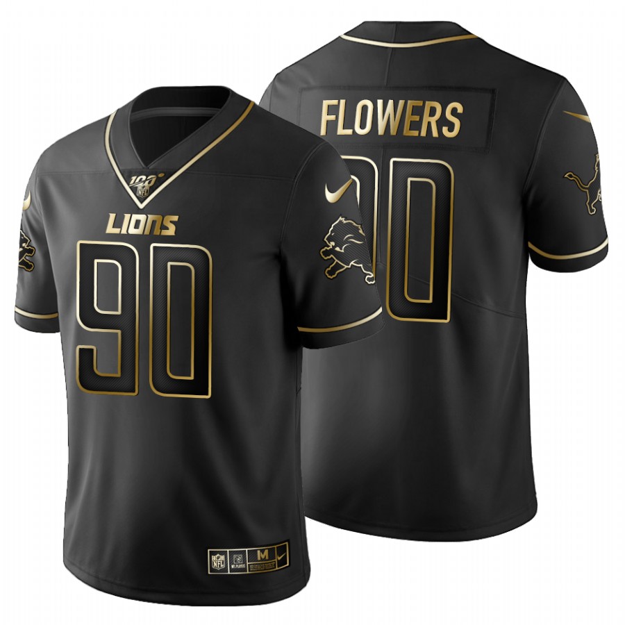 Finest Detroit Lions #90 Trey Flowers Men's Black Golden Limited NFL 100 Jersey