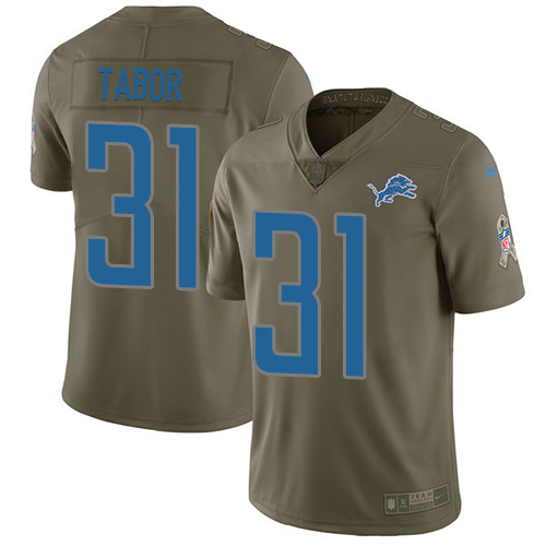 Superb Lions #31 Teez Tabor Olive Men's Stitched NFL Limited 2017 Salute to Service Jersey