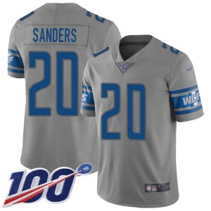Premium Lions #20 Barry Sanders Gray Men's Stitched NFL Limited Inverted Legend 100th Season Jersey