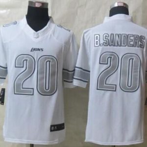 Superior Lions #20 Barry Sanders White Men's Stitched NFL Limited Platinum Jersey