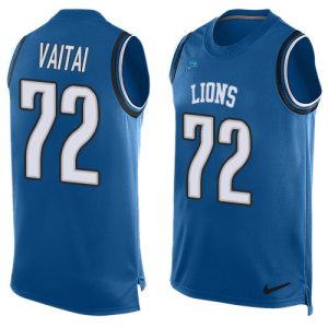 High quality Lions #72 Halapoulivaati Vaitai Blue Team Color Men's Stitched NFL Limited Tank Top Jersey