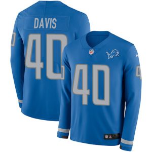 Exceptional Lions #40 Jarrad Davis Blue Team Color Men's Stitched NFL Limited Therma Long Sleeve Jersey