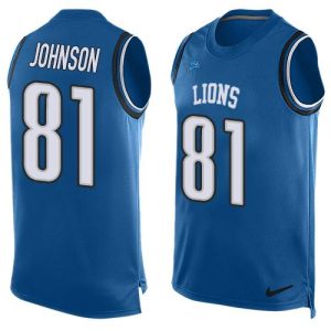 Exquisite Lions #81 Calvin Johnson Blue Team Color Men's Stitched NFL Limited Tank Top Jersey