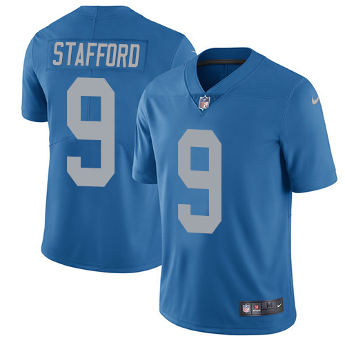 Premium Lions #9 Matthew Stafford Blue Throwback Men's Stitched NFL Vapor Untouchable Limited Jersey