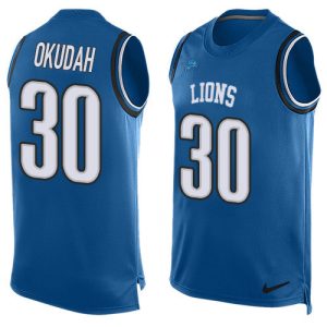 Exceptional Lions #30 Jeff Okudah Blue Team Color Men's Stitched NFL Limited Tank Top Jersey