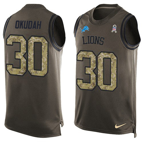 High quality Lions #30 Jeff Okudah Green Men's Stitched NFL Limited Salute To Service Tank Top Jersey