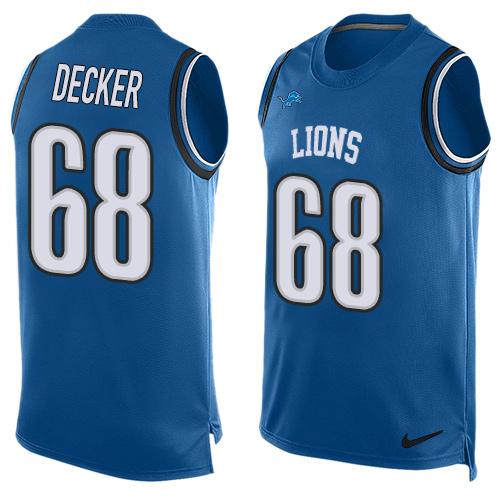Superb Lions #68 Taylor Decker Blue Team Color Men's Stitched NFL Limited Tank Top Jersey