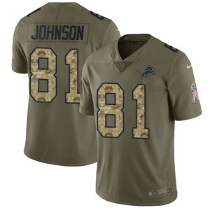 Gorgeous Lions #81 Calvin Johnson Olive/Camo Men's Stitched NFL Limited 2017 Salute To Service Jersey