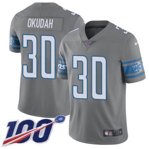 Premium Lions #30 Jeff Okudah Gray Men's Stitched NFL Limited Rush 100th Season Jersey