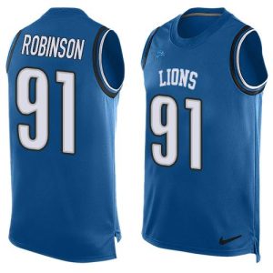Gorgeous Lions #91 A'Shawn Robinson Blue Team Color Men's Stitched NFL Limited Tank Top Jersey