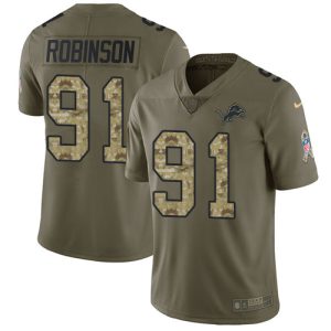 High quality Lions #91 A'Shawn Robinson Olive/Camo Men's Stitched NFL Limited 2017 Salute To Service Jersey