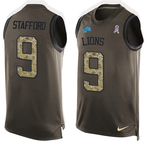 Superior Lions #9 Matthew Stafford Green Men's Stitched NFL Limited Salute To Service Tank Top Jersey