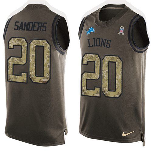 Gorgeous Lions #20 Barry Sanders Green Men's Stitched NFL Limited Salute To Service Tank Top Jersey