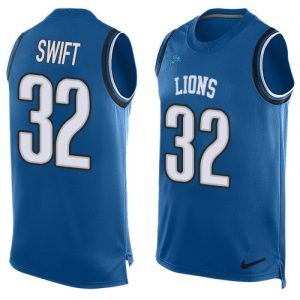 Exquisite Lions #32 D'Andre Swift Blue Team Color Men's Stitched NFL Limited Tank Top Jersey