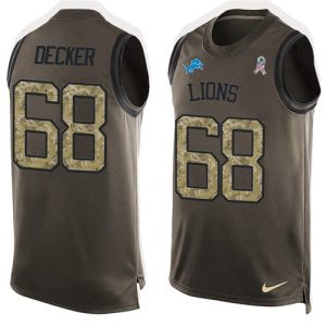 Premium Lions #68 Taylor Decker Green Men's Stitched NFL Limited Salute To Service Tank Top Jersey