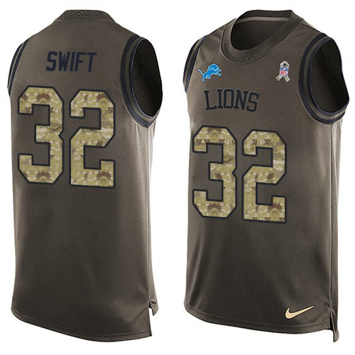 Exquisite Lions #32 D'Andre Swift Green Men's Stitched NFL Limited Salute To Service Tank Top Jersey