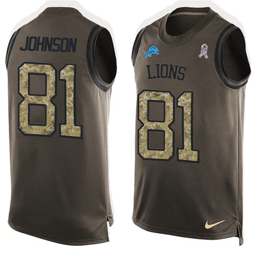 Gorgeous Lions #81 Calvin Johnson Green Men's Stitched NFL Limited Salute To Service Tank Top Jersey