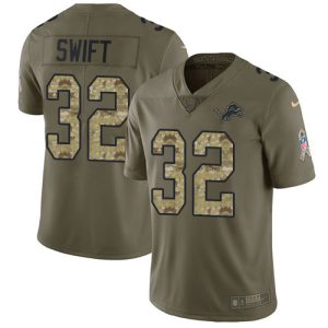 High quality Lions #32 D'Andre Swift Olive/Camo Men's Stitched NFL Limited 2017 Salute To Service Jersey