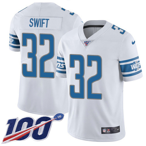 Exquisite Lions #32 D'Andre Swift White Men's Stitched NFL 100th Season Vapor Untouchable Limited Jersey