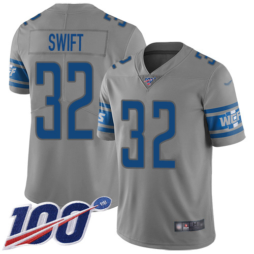Marvelous Lions #32 D'Andre Swift Gray Men's Stitched NFL Limited Inverted Legend 100th Season Jersey
