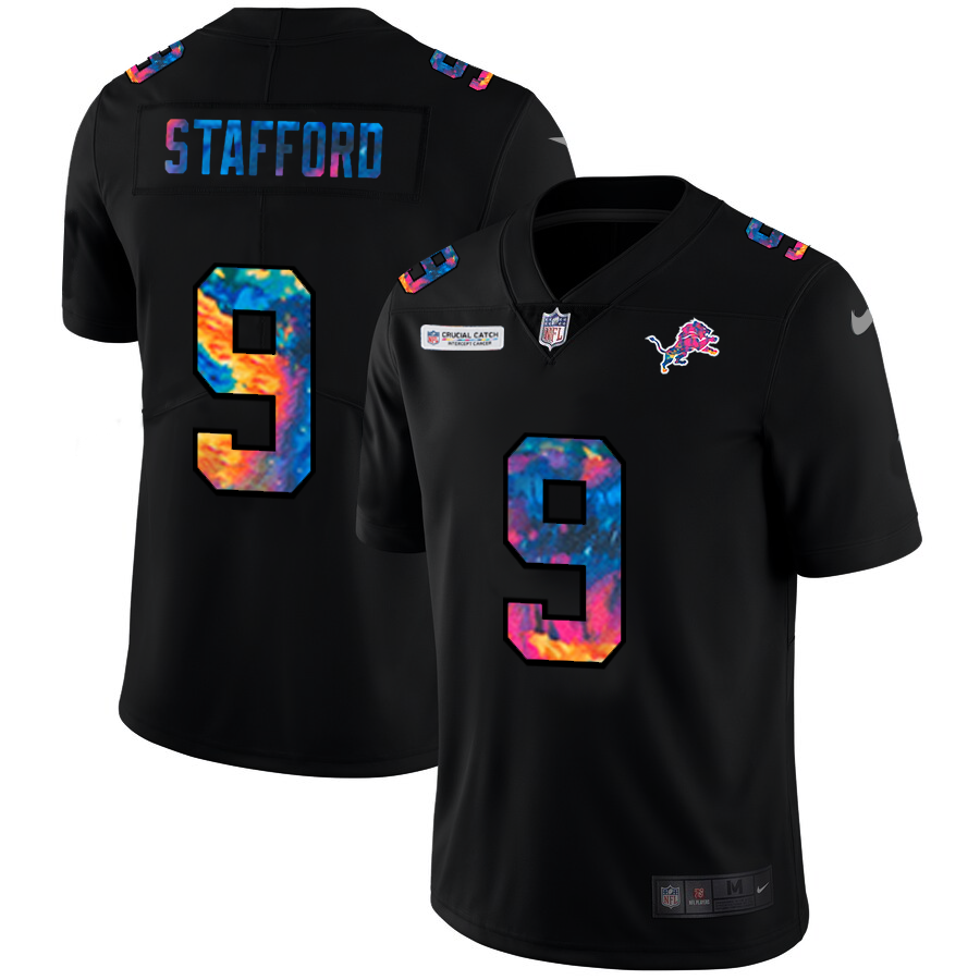 Superior Detroit Lions #9 Matthew Stafford Men's Multi-Color Black 2020 NFL Crucial Catch Vapor Untouchable Limited Jersey