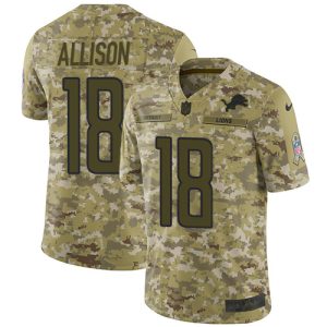 Gorgeous Lions #18 Geronimo Allison Camo Men's Stitched NFL Limited 2018 Salute To Service Jersey