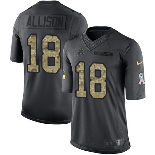 Gorgeous Lions #18 Geronimo Allison Black Men's Stitched NFL Limited 2016 Salute to Service Jersey