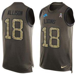 Finest Lions #18 Geronimo Allison Green Men's Stitched NFL Limited Salute To Service Tank Top Jersey