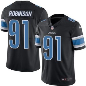 High quality Lions #91 A'Shawn Robinson Black Men's Stitched NFL Limited Rush Jersey