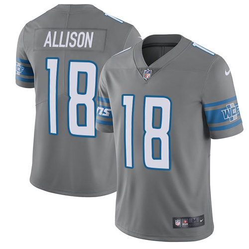 Superb Lions #18 Geronimo Allison Gray Men's Stitched NFL Limited Rush Jersey