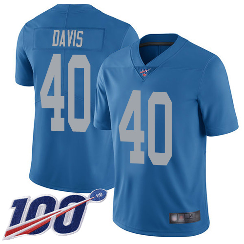 Finest Lions #40 Jarrad Davis Blue Throwback Men's Stitched NFL 100th Season Vapor Limited Jersey