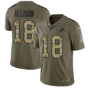 Marvelous Lions #18 Geronimo Allison Olive/Camo Men's Stitched NFL Limited 2017 Salute To Service Jersey