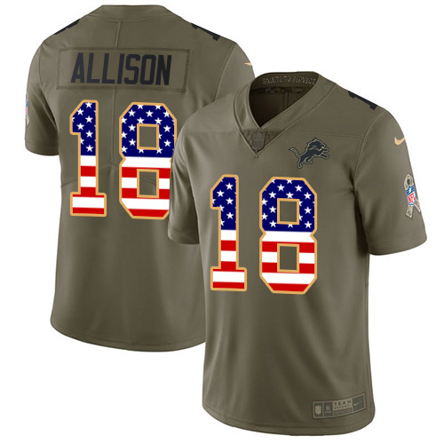 High quality Lions #18 Geronimo Allison Olive/USA Flag Men's Stitched NFL Limited 2017 Salute To Service Jersey