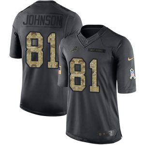 Outstanding Lions #81 Calvin Johnson Black Men's Stitched NFL Limited 2016 Salute To Service Jersey