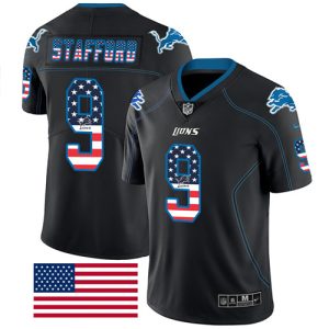Superior Lions #9 Matthew Stafford Black Men's Stitched NFL Limited Rush USA Flag Jersey