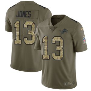 Premium Lions #13 T.J. Jones Olive/Camo Men's Stitched NFL Limited 2017 Salute To Service Jersey