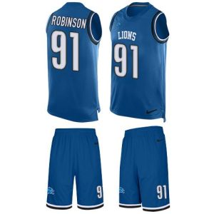 Superb Lions #91 A'Shawn Robinson Blue Team Color Men's Stitched NFL Limited Tank Top Suit Jersey