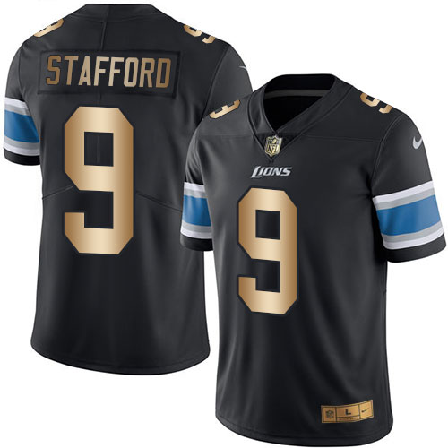 Superb Lions #9 Matthew Stafford Black Men's Stitched NFL Limited Gold Rush Jersey