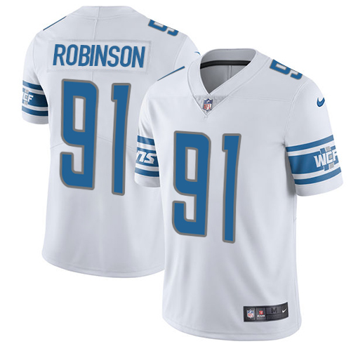 Outstanding Lions #91 A'Shawn Robinson White Men's Stitched NFL Vapor Untouchable Limited Jersey