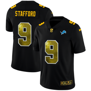 Exceptional Detroit Lions #9 Matthew Stafford Men's Black Golden Sequin Vapor Limited NFL Jersey