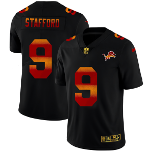 Superior Detroit Lions #9 Matthew Stafford Men's Black Red Orange Stripe Vapor Limited NFL Jersey