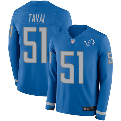Finest Lions #51 Jahlani Tavai Blue Team Color Men's Stitched NFL Limited Therma Long Sleeve Jersey