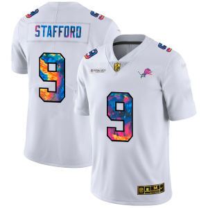High quality Detroit Lions #9 Matthew Stafford Men's White Multi-Color 2020 NFL Crucial Catch Limited NFL Jersey