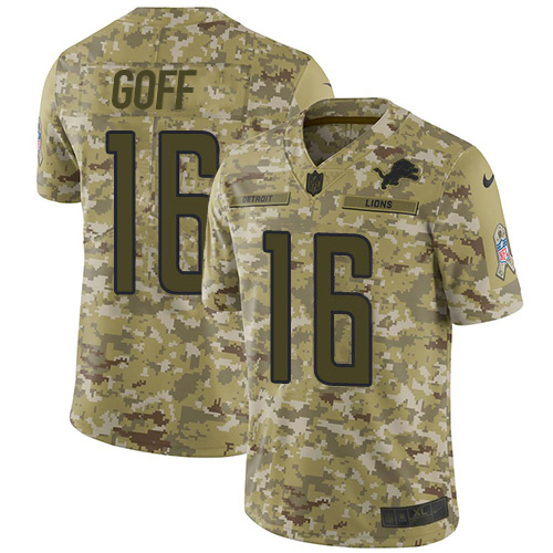 Marvelous Detroit Lions #16 Jared Goff Camo Men's Stitched NFL Limited 2018 Salute To Service Jersey