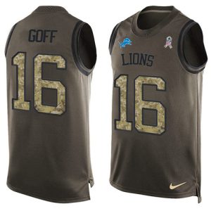 Gorgeous Detroit Lions #16 Jared Goff Green Men's Stitched NFL Limited Salute To Service Tank Top Jersey