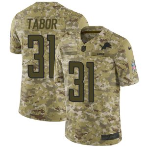 Exquisite Lions #31 Teez Tabor Camo Men's Stitched NFL Limited 2018 Salute To Service Jersey